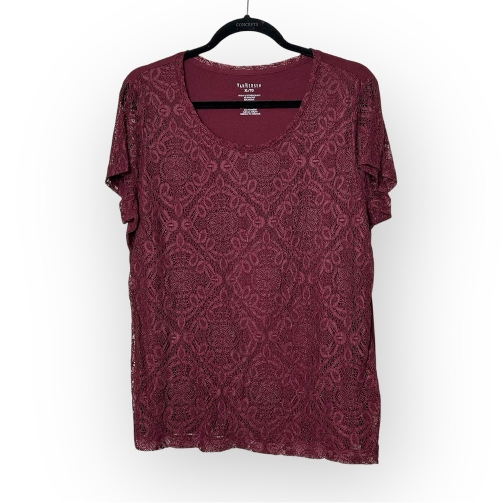 Van Heusen Burgundy Lace Front Tee Shirt XL